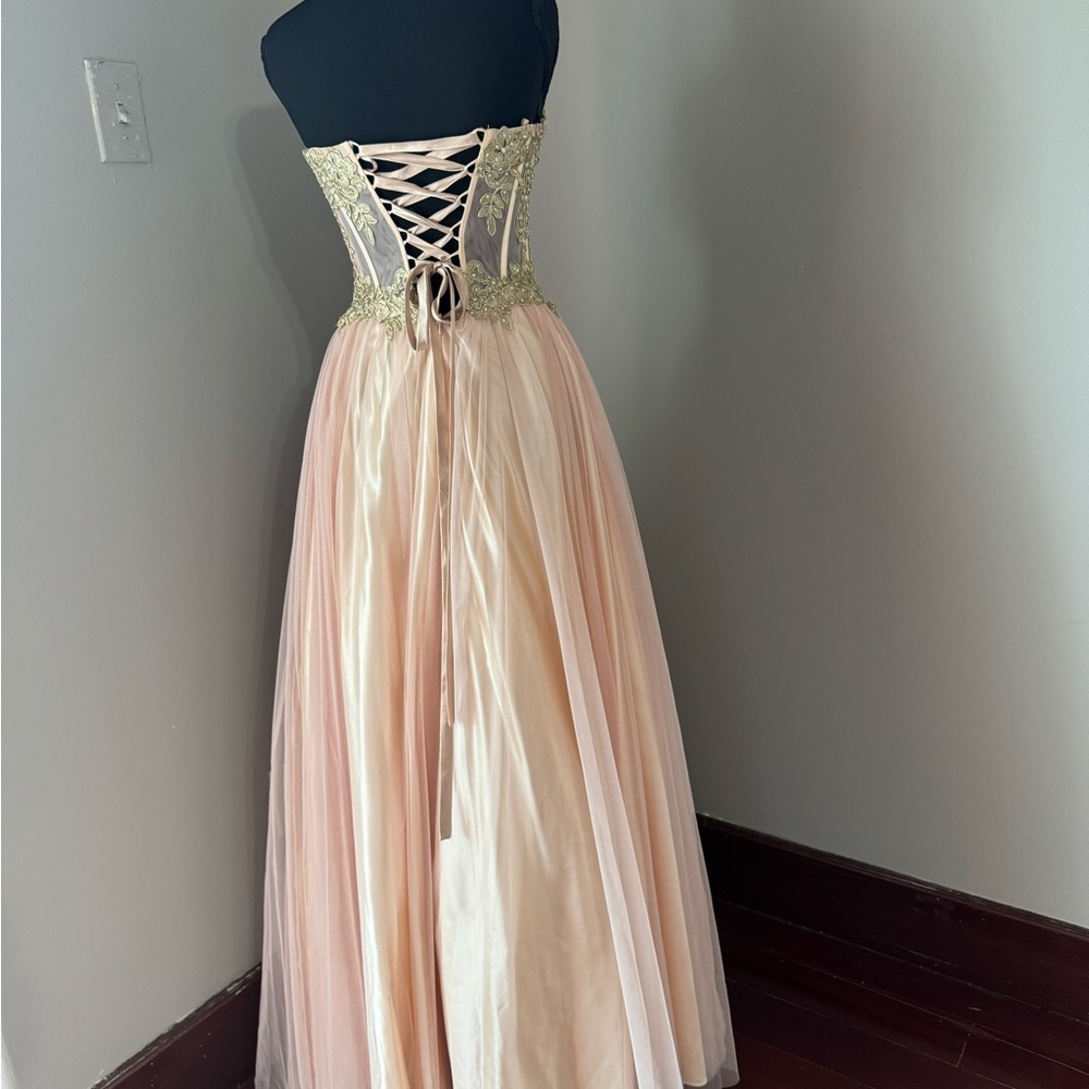 Blondie Nites elegant blush and Gold corset style Gown#pram#wedding guest